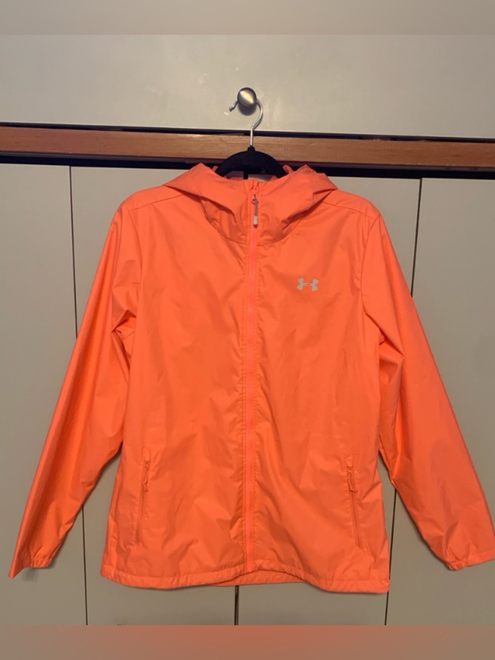 Under Armour UA Storm Forefront Hooded Rain Jacket Coral Windbreaker Large L